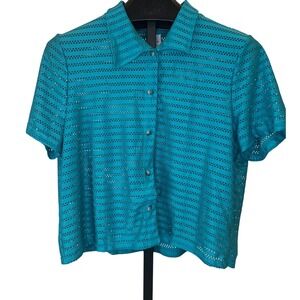 Hurley Teal Blue Cropped Mesh Swim Shirt Women's XL‎